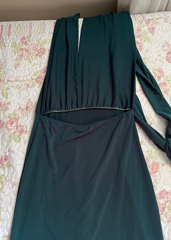 Yeşil şeritli İpli Midi, mini dekolteli elbise - Görsel 5