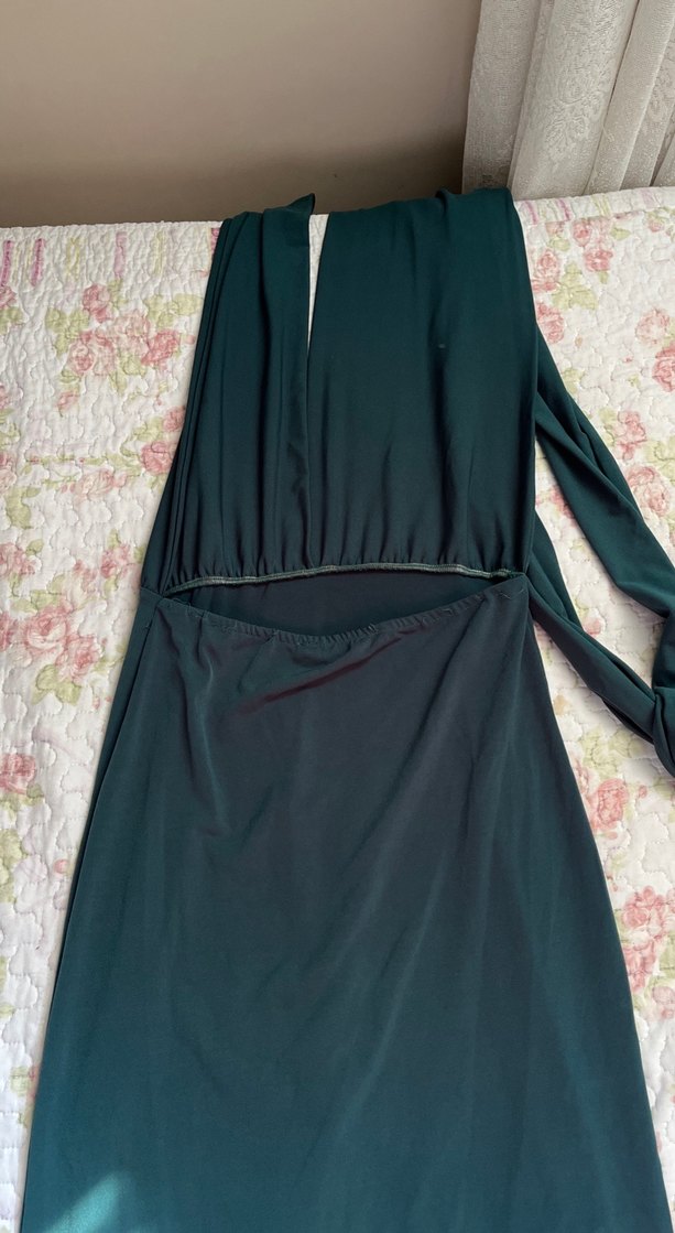 Yeşil  şeritli İpli Midi, mini dekolteli elbise - Görsel 5