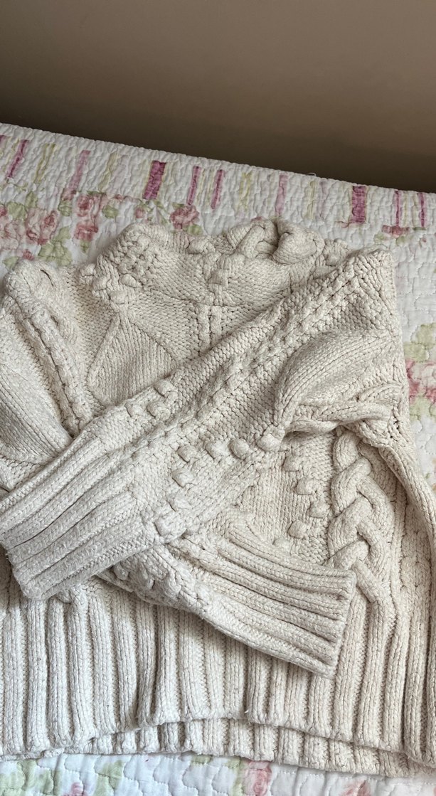 Bohem Tarz Beyaz Örgü Boğazlı Kazak - Görsel 3