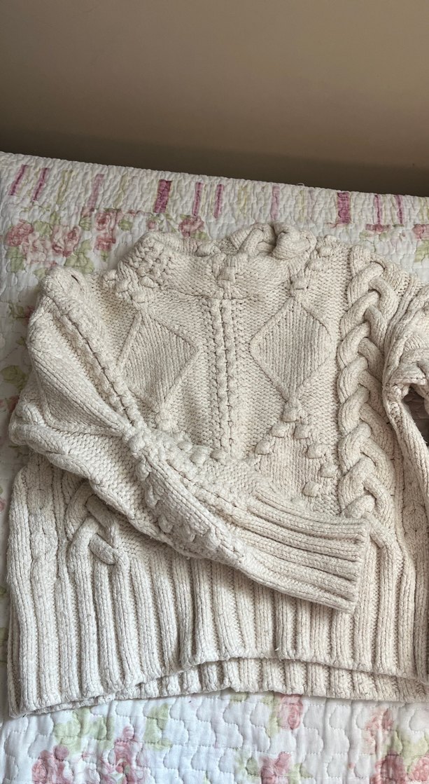 Bohem Tarz Beyaz Örgü Boğazlı Kazak - Görsel 2