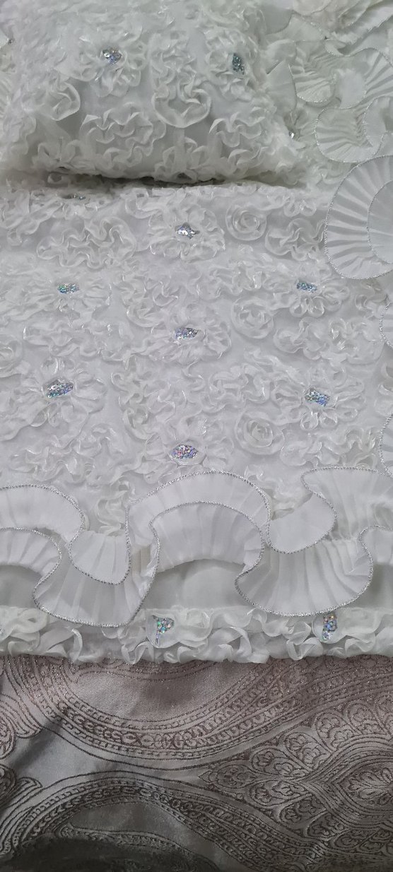 Bebek Beyaz Nakışlı Fırfırlı Yastık ve beşik örtüsü - Görsel 5