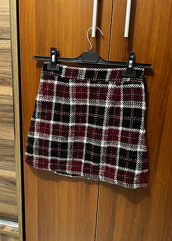 Addax Bordo Mini Ekose Etek
