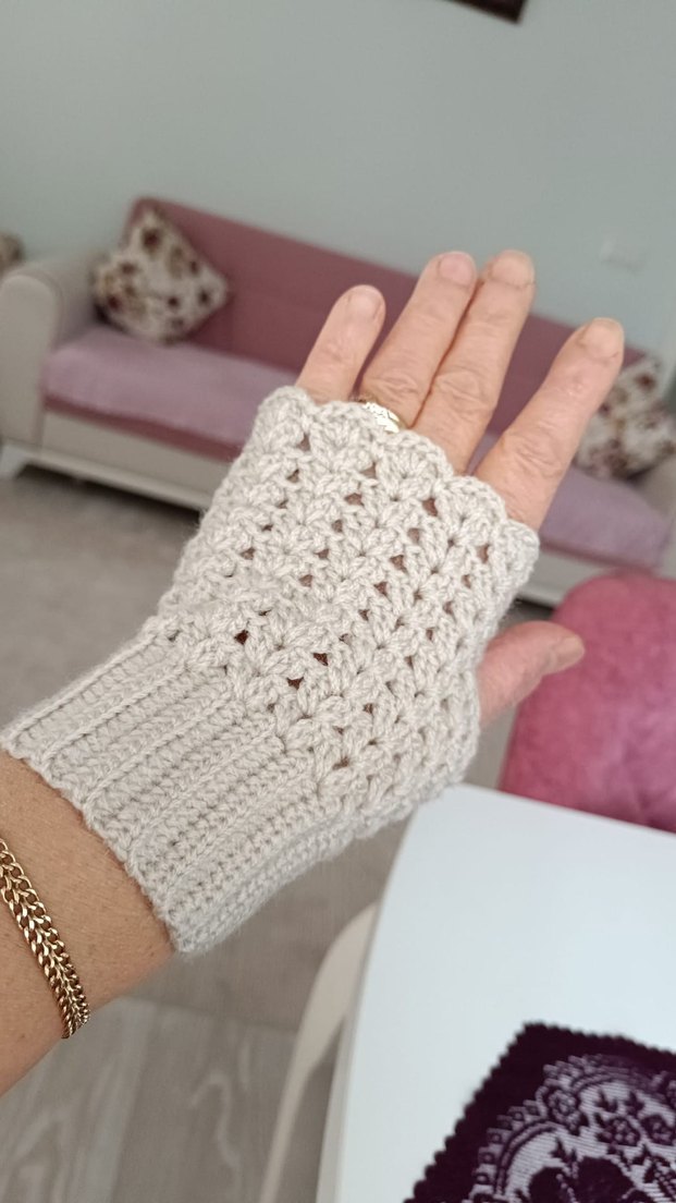 Dantel Detaylı Örgü Bohem Kadın Eldiveni - Görsel 5