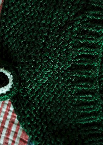 Koyu Yeşil El örgüsü kurbağa bere - Görsel 2