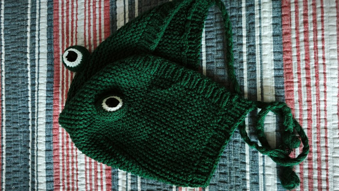 Koyu Yeşil El örgüsü kurbağa bere - Görsel 4