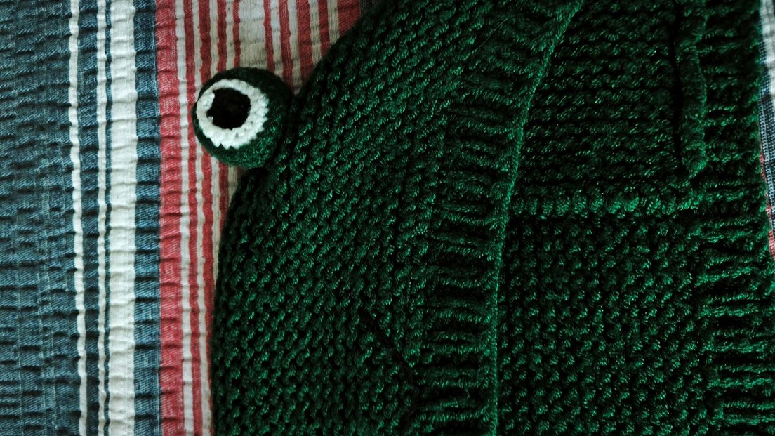 Koyu Yeşil El örgüsü kurbağa bere - Görsel 3