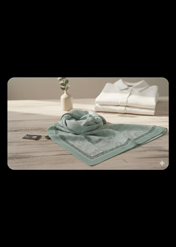 Turkuaz İpek Görünümlü Dökümlü Fular - Görsel 2