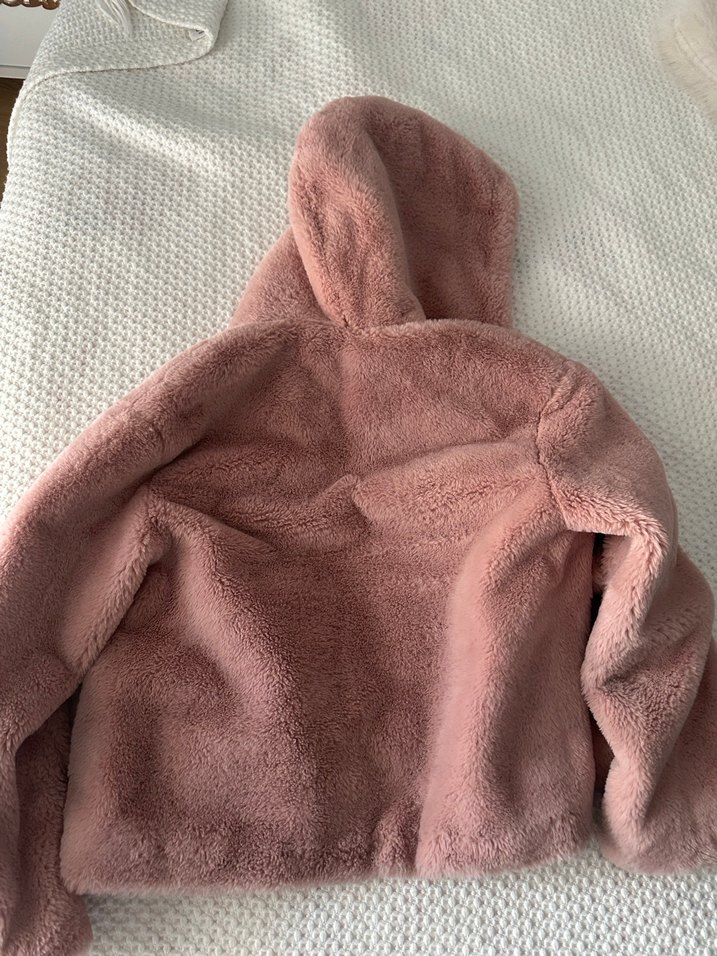 Stradivarius Pembe Tüylü Peluş Kadın Mont - Görsel 3