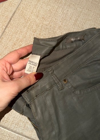 Zeytin yeşili Deri Kadın Pantolon - Görsel 2