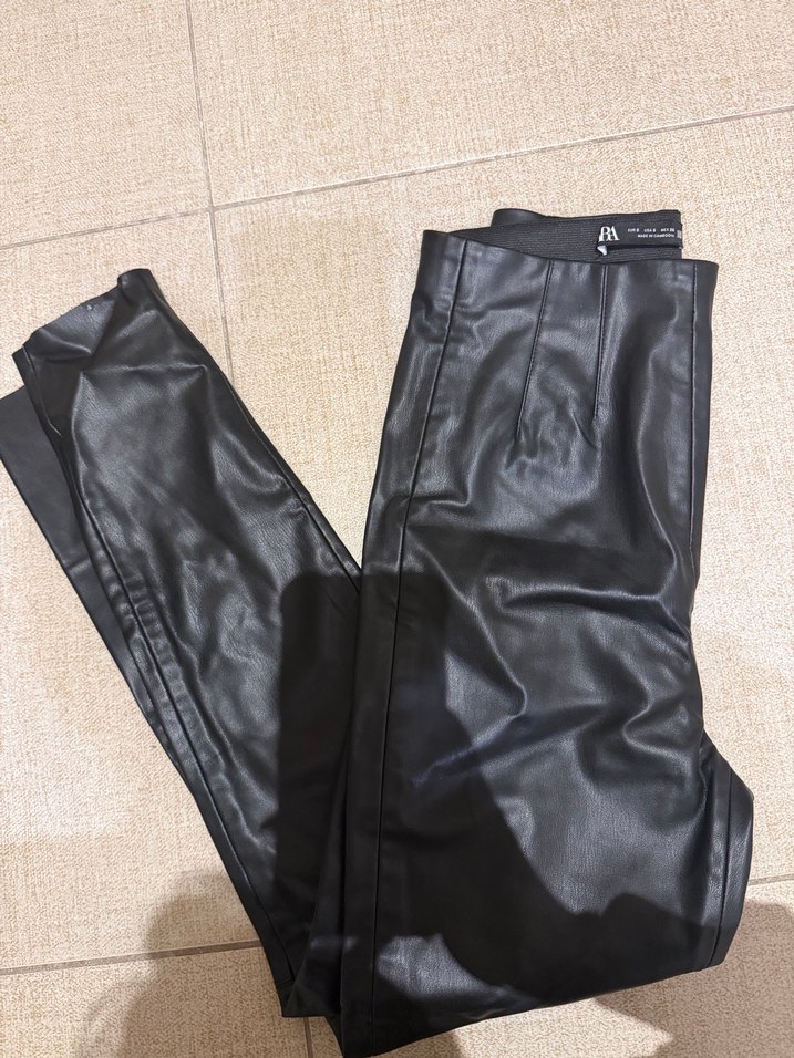 Kadın Siyah Deri  Tayt - Görsel 2