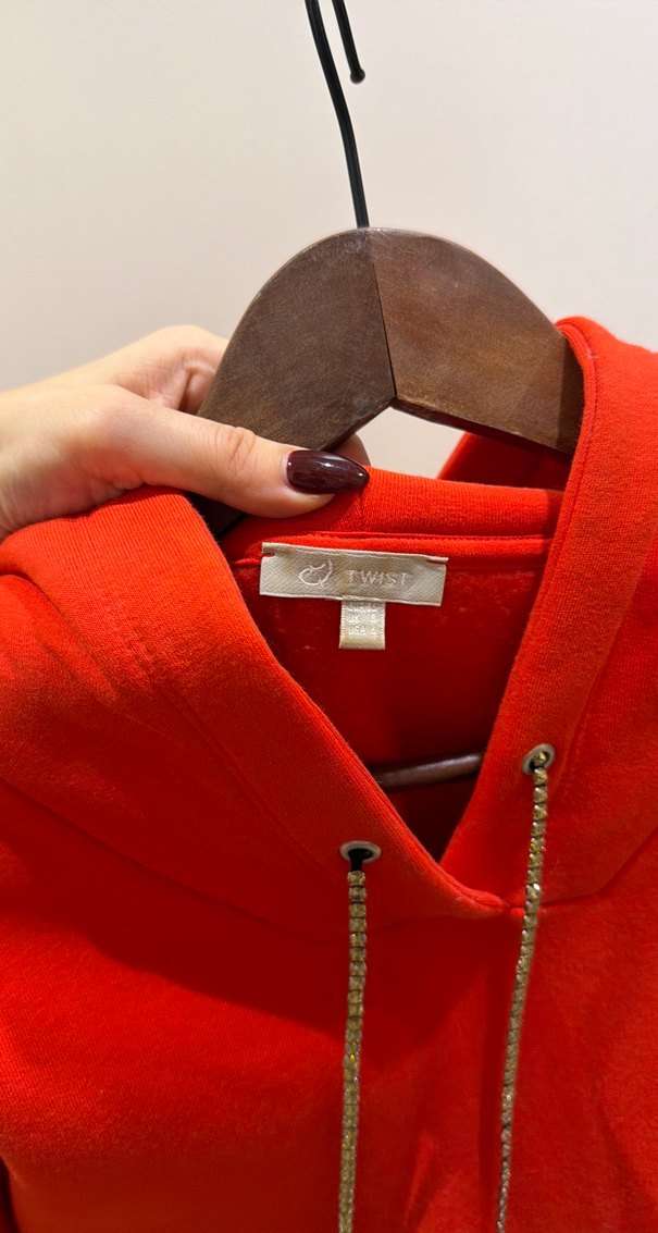 Kırmızı Zincir Detaylı Kadın Sweatshirt tunik - Görsel 3