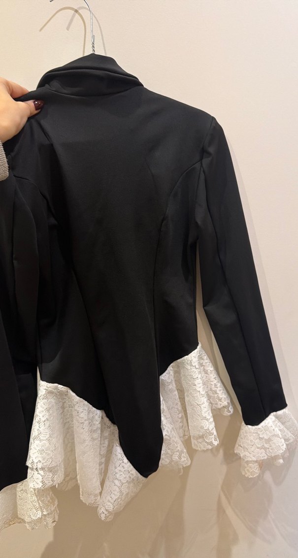 Dantelli Siyah Deri Midi Kadın Takım - Görsel 3