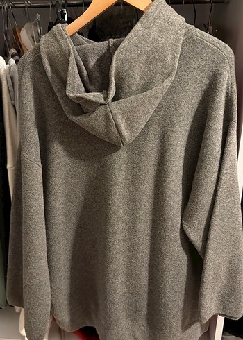Gri Kadın Kapüşonlu Triko Sweatshirt - Görsel 2