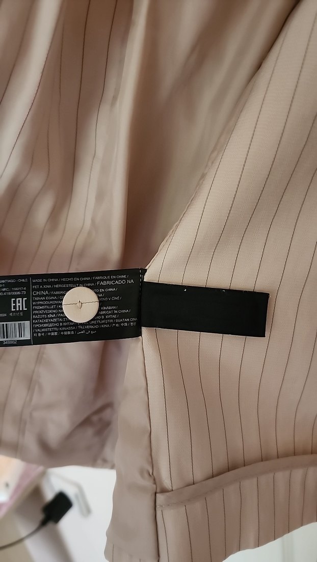Mango Bej Çizgili Kadın Blazer Ceket ve Pantolon Takım Oversize - Görsel 3