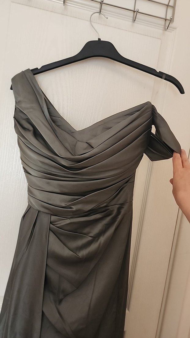 Haki Drapeli Uzun Straplez Abiye Elbise - Görsel 2