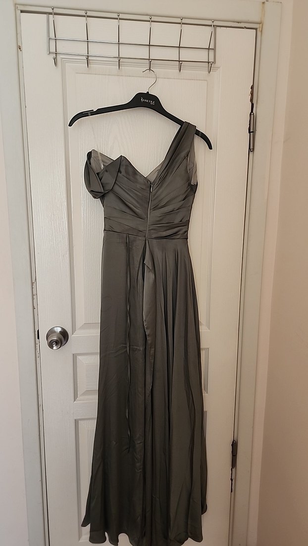 Haki Drapeli Uzun Straplez Abiye Elbise - Görsel 4