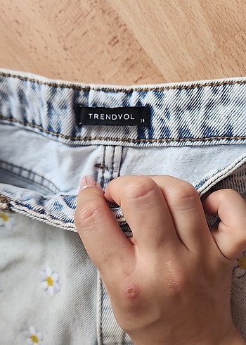 Trendyolmilla papatya Nakışlı Kadın Mini Kot Şort 34 - Görsel 3