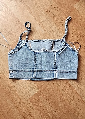 Stradivarius Denim Mini Crop Top 34 - Görsel 2
