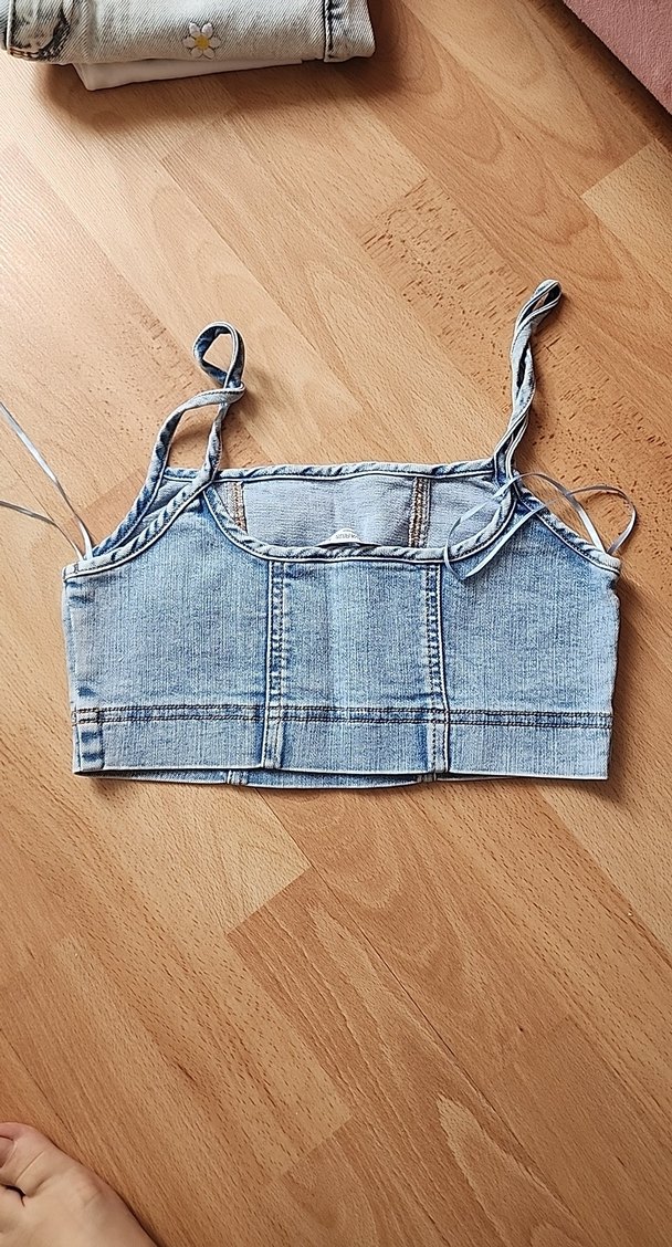 Stradivarius Denim Mini Crop Top 34 - Görsel 2