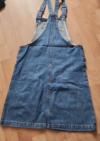 LC Waikiki Nakışlı Mavi Denim Kadın Salopet Elbise - Görsel 2