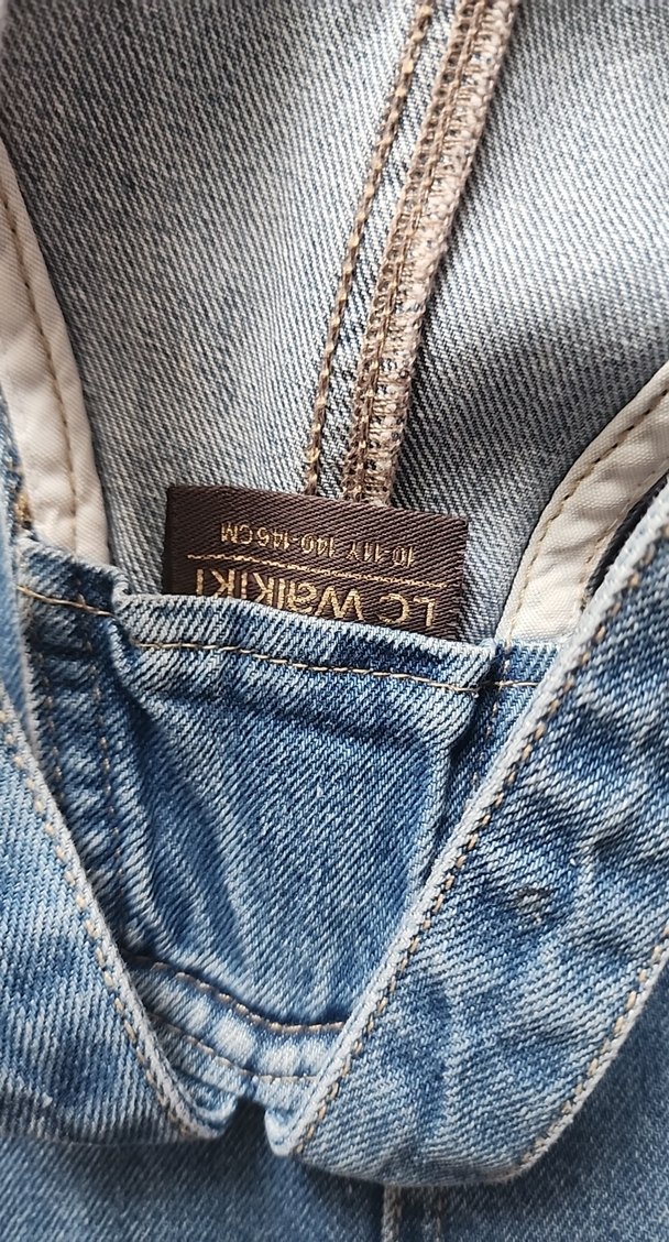 LC Waikiki Nakışlı Mavi Denim Kadın Salopet Elbise - Görsel 3