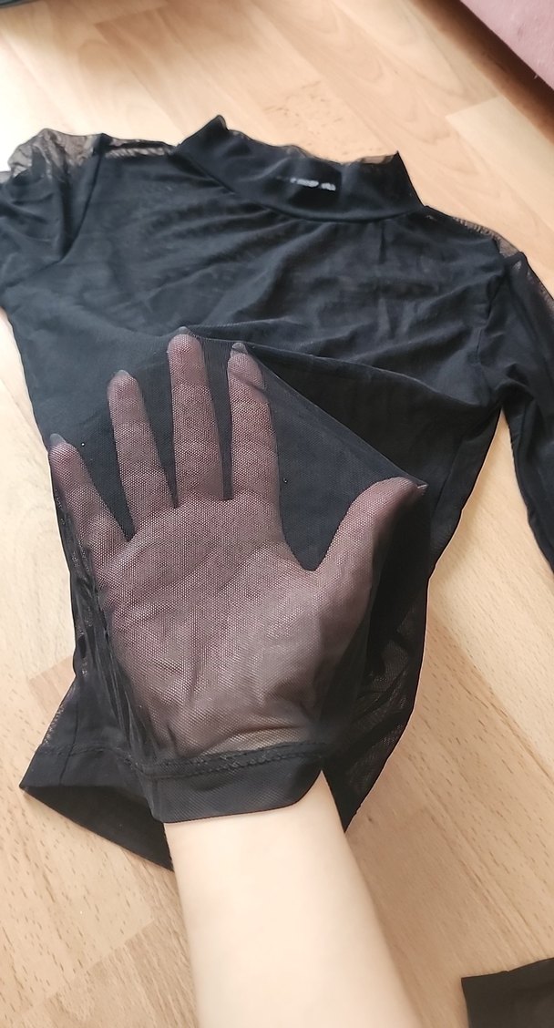 Siyah Yüksek Yakalı Uzun Kollu Kadın Transparan Bluz 36 - Görsel 2