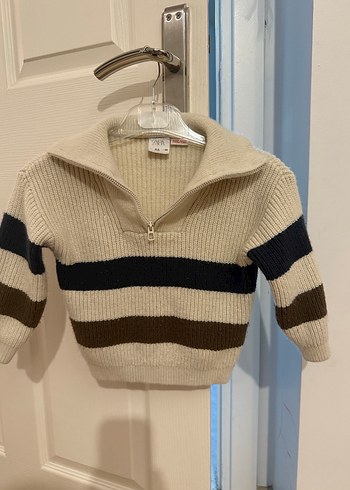 Çizgili Erkek Çocuk Yarım Fermuarlı Kazak - Görsel 2