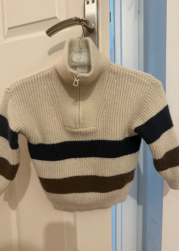 Çizgili Erkek Çocuk Yarım Fermuarlı Kazak - Görsel 4