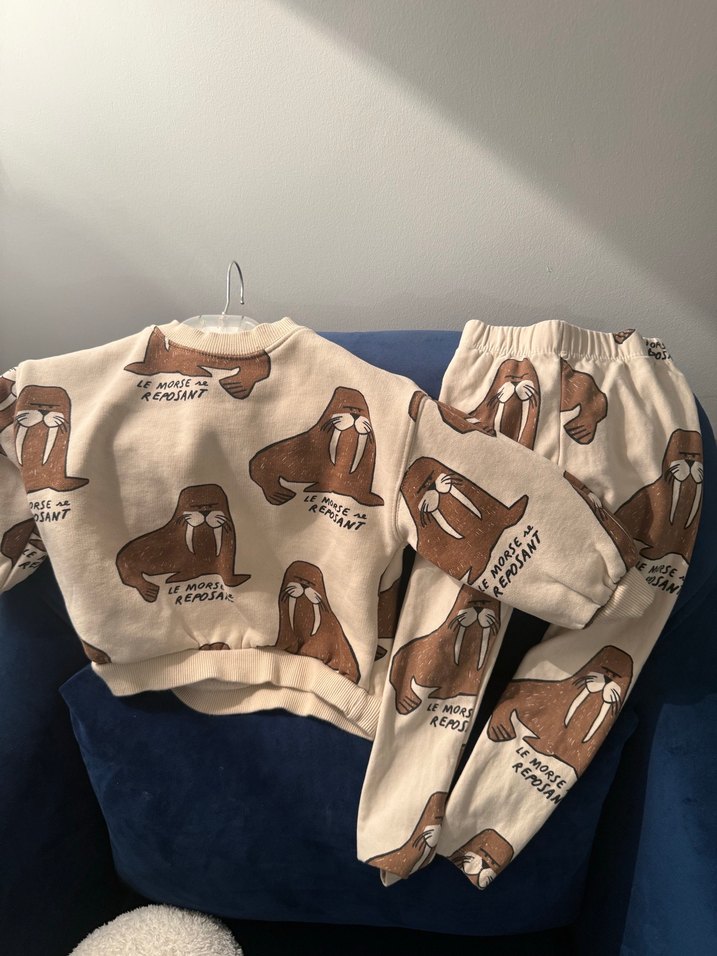 Kahverengi Baskılı Çocuk Sweatshirt&tayt takımı - Görsel 3