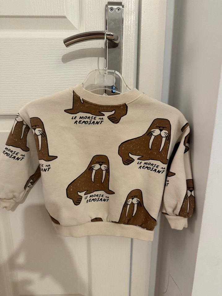 Kahverengi Baskılı Çocuk Sweatshirt&tayt takımı - Görsel 2