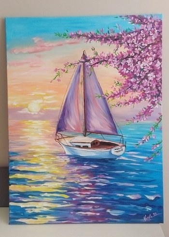 tablo kiraz çiçekleri manzara - Görsel 6