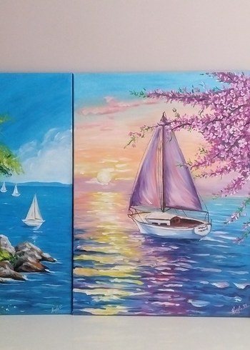 tablo kiraz çiçekleri manzara - Görsel 9