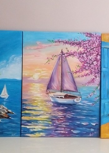 tablo kiraz çiçekleri manzara - Görsel 10