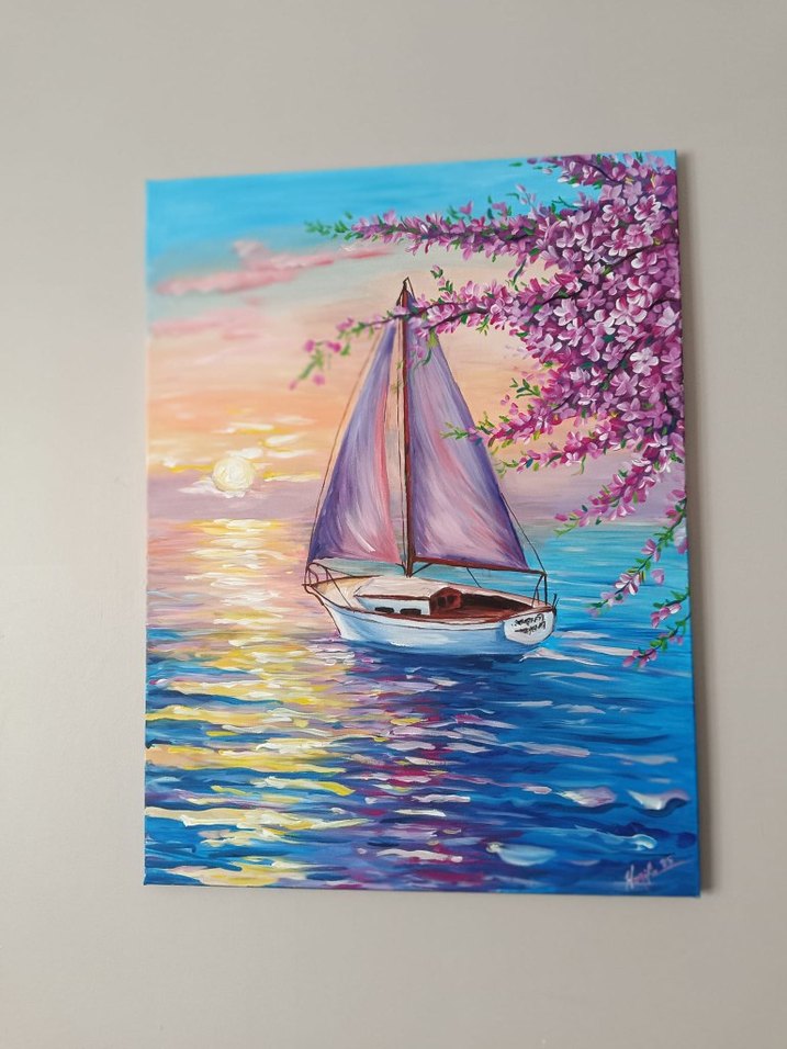 tablo kiraz çiçekleri manzara - Görsel 2