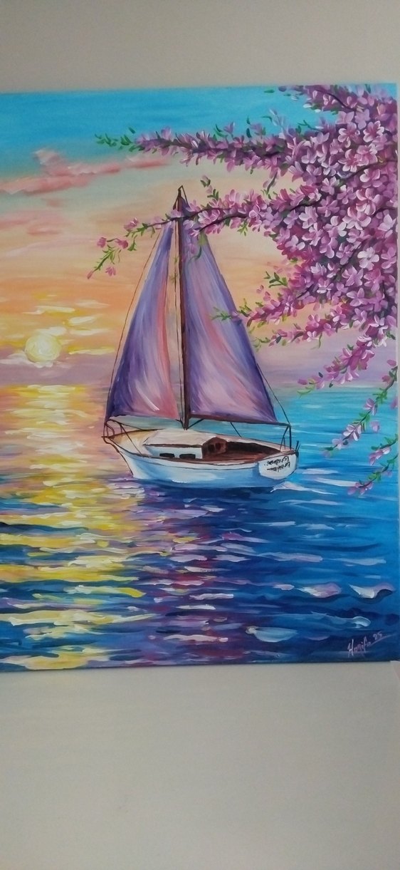 tablo kiraz çiçekleri manzara - Görsel 3