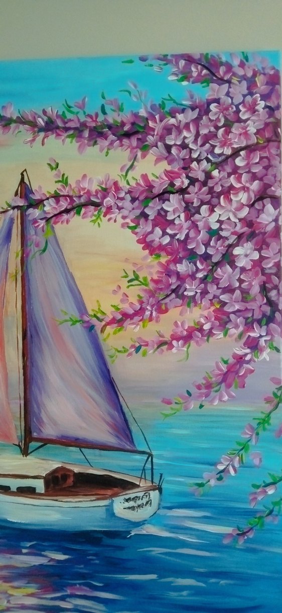 tablo kiraz çiçekleri manzara - Görsel 5