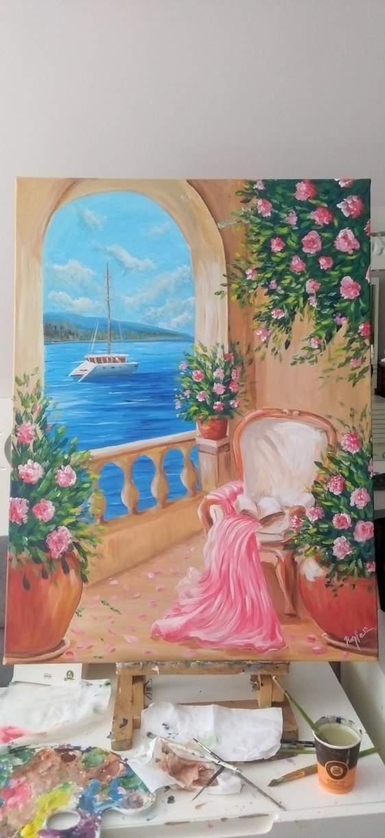 manzara tablo balkon sefası - Görsel 2