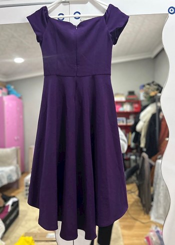 Mor Midi Drapeli Kadın Elbise Abiye - Görsel 3