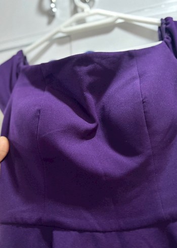 Mor Midi Drapeli Kadın Elbise Abiye - Görsel 4