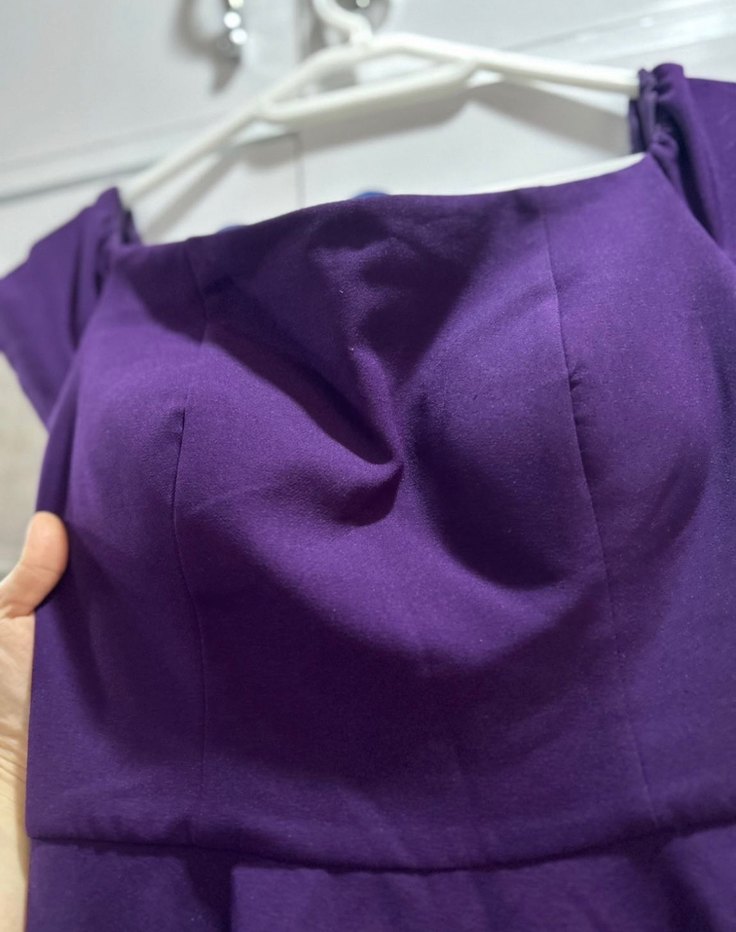 Mor Midi Drapeli Kadın Elbise Abiye - Görsel 4