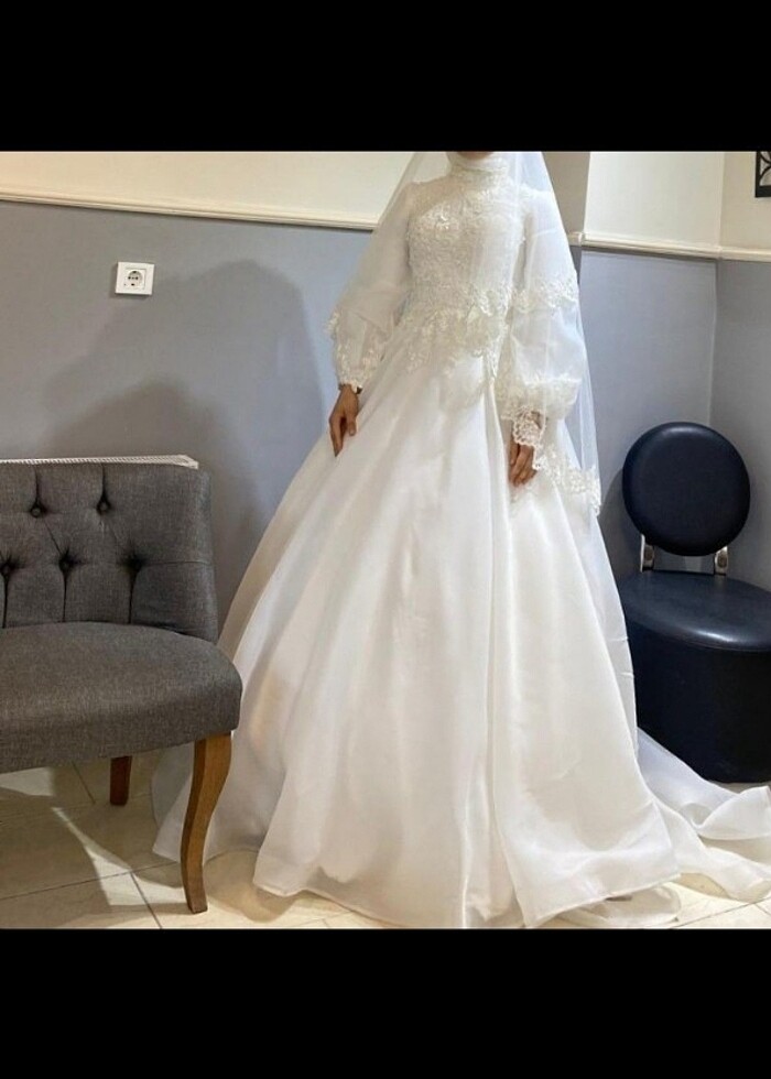 Helen model zarif tesettür gelinlik - Görsel 3