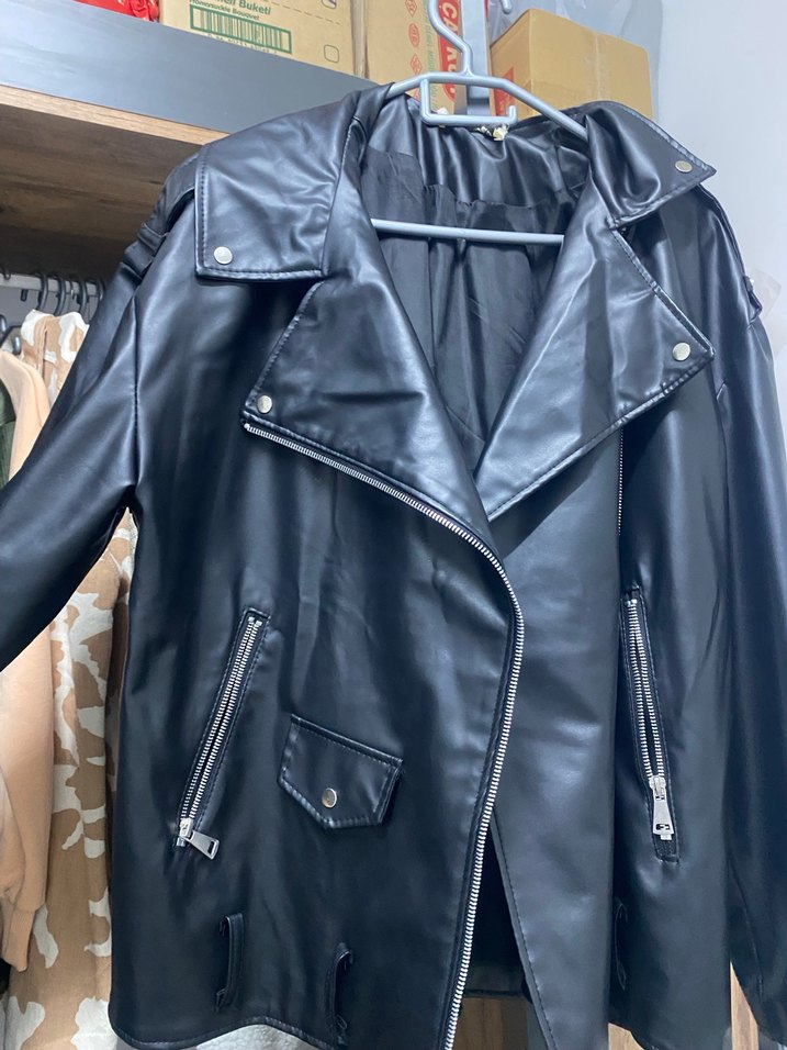 Siyah Deri Biker Ceket - Görsel 4