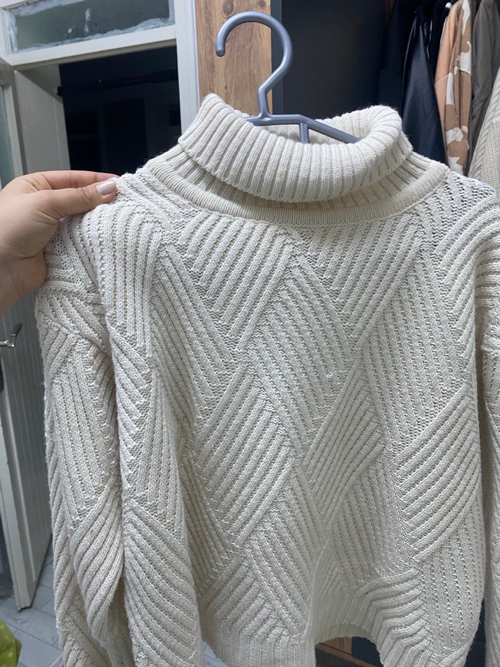 Beyaz Balıkçı Yaka Örgü Kadın Kazak - Görsel 3