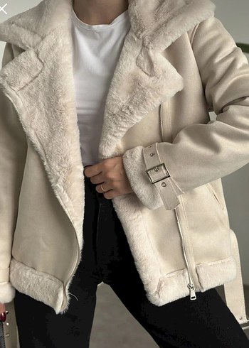 Bej Süet Kısa Kürklü Kadın Ceket - Görsel 2