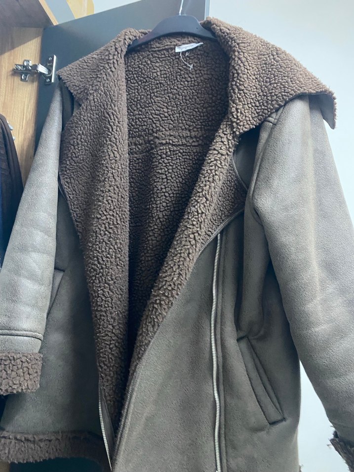 Kahverengi Süet Kadın Ceket Kürk Detaylı - Görsel 3