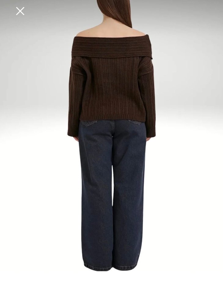 Kahverengi Triko Kayık Yaka Kadın Kazak - Görsel 2