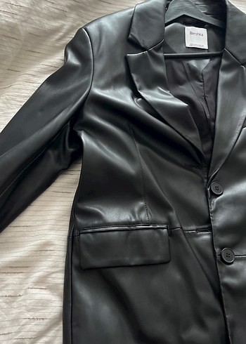 Düğmeli Siyah Deri Kadın Ceket - Görsel 3