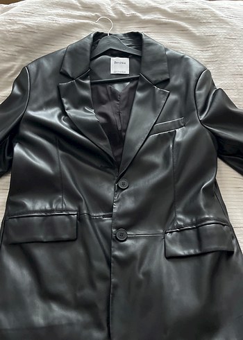 Düğmeli Siyah Deri Kadın Ceket - Görsel 4