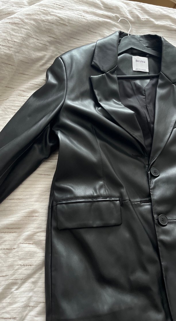 Düğmeli Siyah Deri Kadın Ceket - Görsel 3