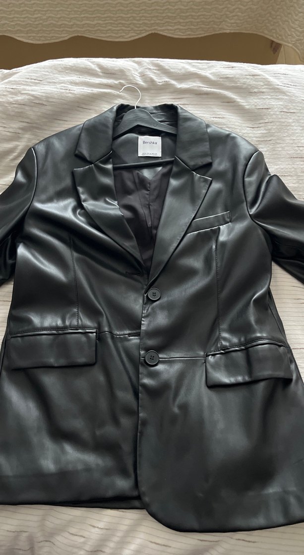 Düğmeli Siyah Deri Kadın Ceket - Görsel 4